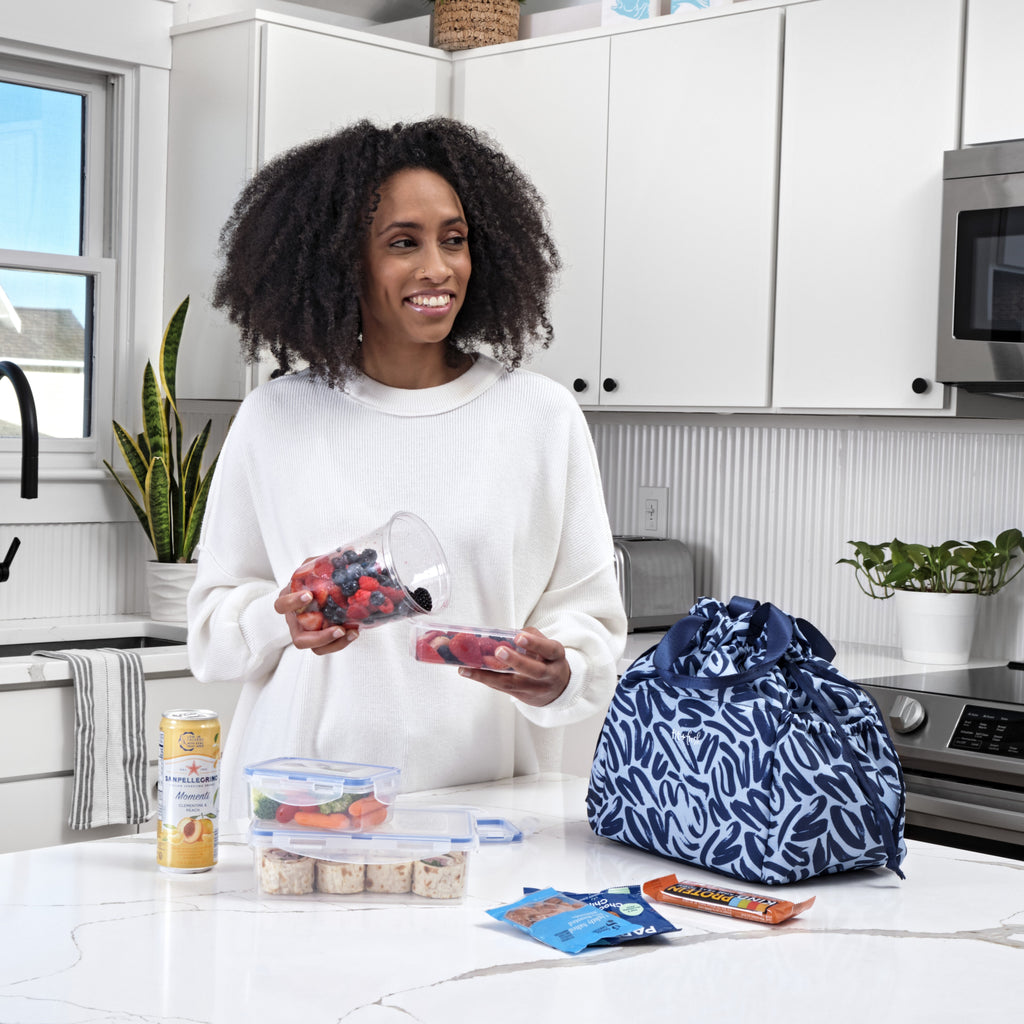 Cromwell Cinch Lunch Tote, Navy Brush Strokes