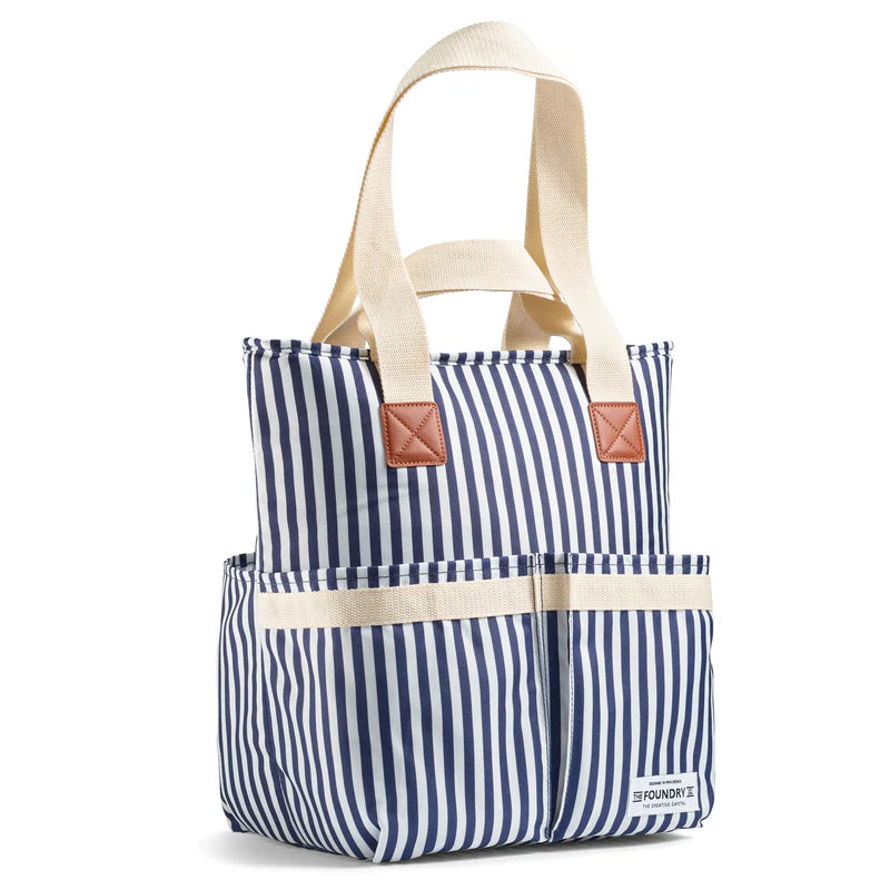 Wine Cooler Tote, Navy Vineyard Stripe
